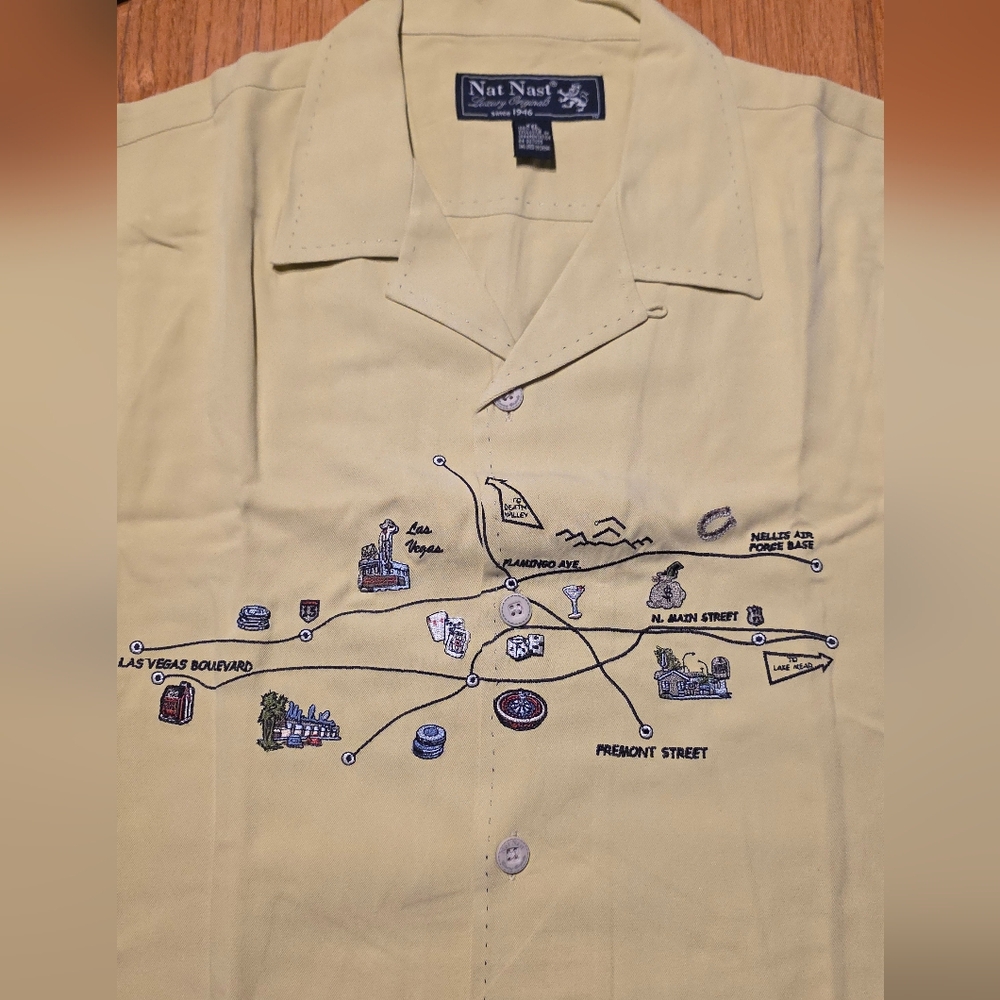 Nat Nast Light "Vegas Gambling" Embroidered Men's Silk Shirt